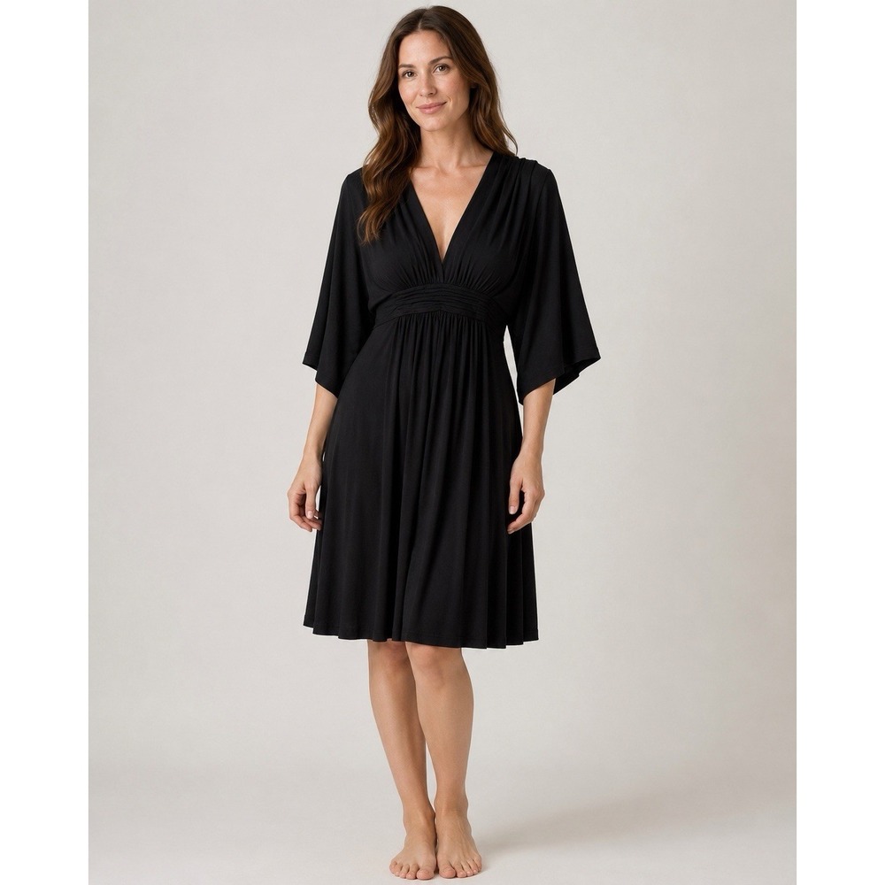 ✈️Press Women 6/8 Black Empire Waist Dress Kimono Sleeve NWT